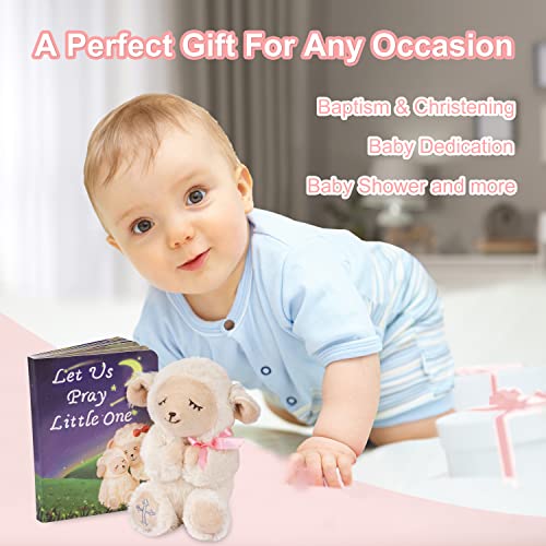 MyMateZoe Baptism Gifts for Girl, Great Christening, Dedication and Baptism Gift Set for Girl and Newborn Baby, Includes 7" Praying Lamb Plush Toy and Let Us Pray Baby Book in Keepsake Gift Box