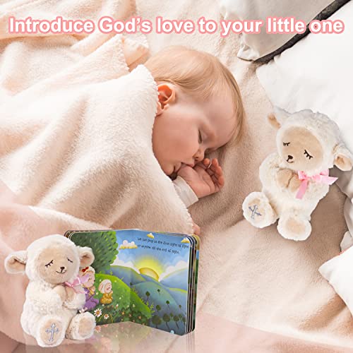 MyMateZoe Baptism Gifts for Girl, Great Christening, Dedication and Baptism Gift Set for Girl and Newborn Baby, Includes 7" Praying Lamb Plush Toy and Let Us Pray Baby Book in Keepsake Gift Box