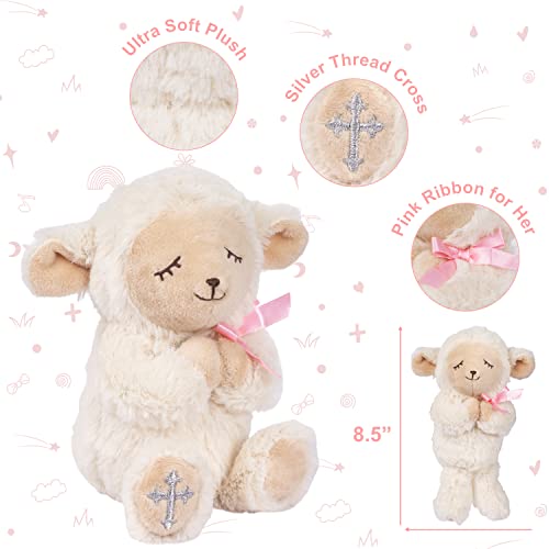 MyMateZoe Baptism Gifts for Girl, Great Christening, Dedication and Baptism Gift Set for Girl and Newborn Baby, Includes 7" Praying Lamb Plush Toy and Let Us Pray Baby Book in Keepsake Gift Box