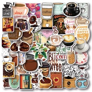 50 pieces coffee stickers, vinyl coffee water bottle sticker pack for coffee gifts, coffee party favors, coffee accessorise