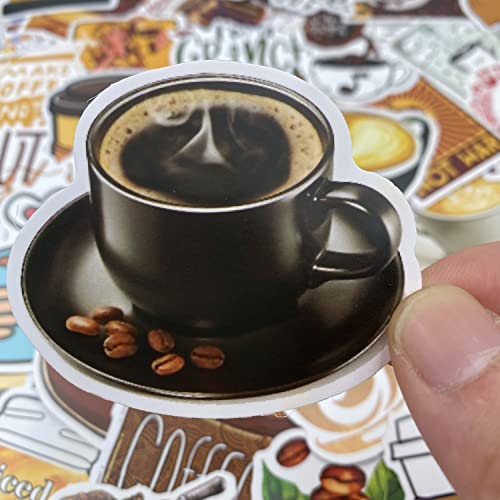 50 Pieces Coffee Stickers, Vinyl Coffee Water Bottle Sticker Pack for Coffee Gifts, Coffee Party Favors, Coffee Accessorise