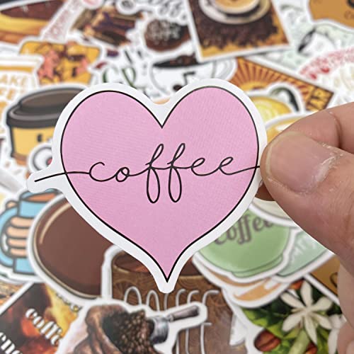 50 Pieces Coffee Stickers, Vinyl Coffee Water Bottle Sticker Pack for Coffee Gifts, Coffee Party Favors, Coffee Accessorise