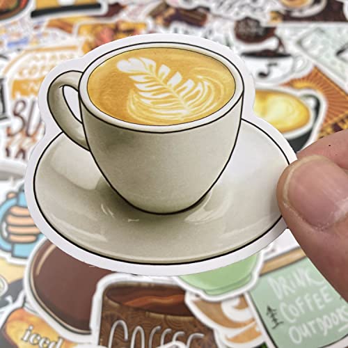 50 Pieces Coffee Stickers, Vinyl Coffee Water Bottle Sticker Pack for Coffee Gifts, Coffee Party Favors, Coffee Accessorise