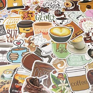 50 Pieces Coffee Stickers, Vinyl Coffee Water Bottle Sticker Pack for Coffee Gifts, Coffee Party Favors, Coffee Accessorise