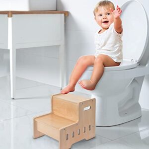 Wooden 2 Step Stool for Kids, Victostar 2 Step Stool for Bathroom, Potty Training, Kitchen and Closet, Perfect for Kids and Adults