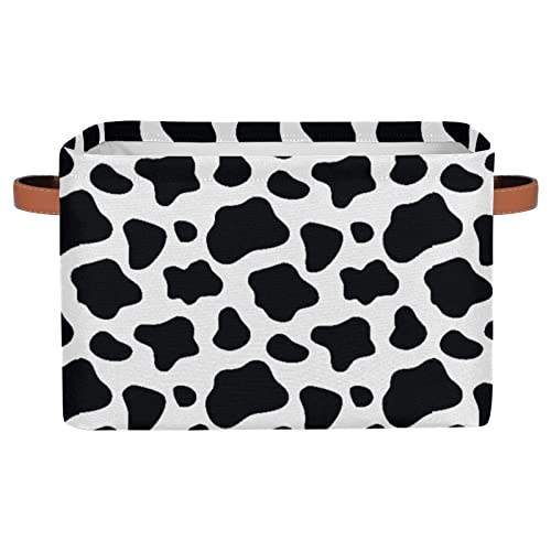 Animal Cow Printing Storage Baskets Cube Storage Boxes Bins Collapsible Laundry Baskets for Nursery Shelf Bedroom Bathroom Toy Organizer (15x11x9.5in) 1PC