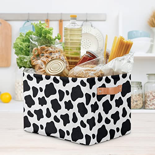 Animal Cow Printing Storage Baskets Cube Storage Boxes Bins Collapsible Laundry Baskets for Nursery Shelf Bedroom Bathroom Toy Organizer (15x11x9.5in) 1PC