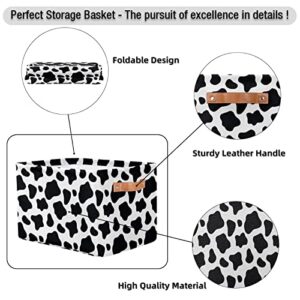 Animal Cow Printing Storage Baskets Cube Storage Boxes Bins Collapsible Laundry Baskets for Nursery Shelf Bedroom Bathroom Toy Organizer (15x11x9.5in) 1PC