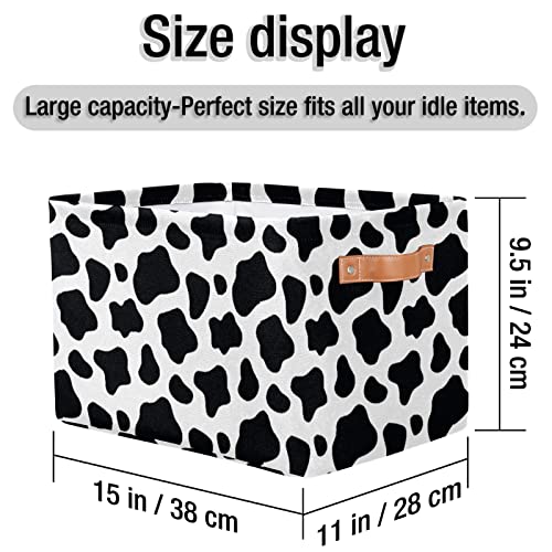 Animal Cow Printing Storage Baskets Cube Storage Boxes Bins Collapsible Laundry Baskets for Nursery Shelf Bedroom Bathroom Toy Organizer (15x11x9.5in) 1PC