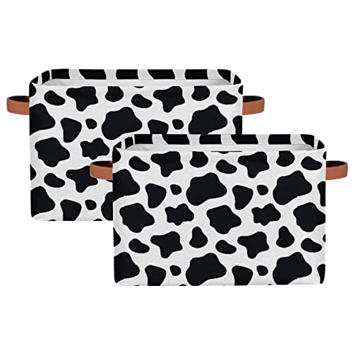 Animal Cow Printing Storage Baskets Cube Storage Boxes Bins Collapsible Laundry Baskets for Nursery Shelf Bedroom Bathroom Toy Organizer (15x11x9.5in) 1PC