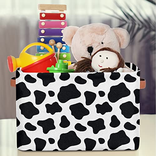 Animal Cow Printing Storage Baskets Cube Storage Boxes Bins Collapsible Laundry Baskets for Nursery Shelf Bedroom Bathroom Toy Organizer (15x11x9.5in) 1PC