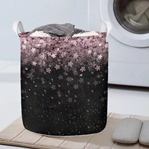 Xhuibop Cherry Blossom Laundry Hamper for Girls Pink and Black Cloth Hamper Organizer Large Storage Basket with Handles for Women Bedroom Modern Decoration