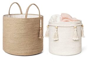 mkono woven storage basket decorative natural rope basket and cotton rope basket boho cute decor and organizer for nursery, baby toys, blanket
