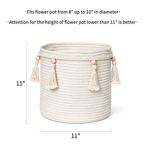 Mkono Woven Storage Basket Decorative Natural Rope Basket and Cotton Rope Basket Boho Cute Decor and Organizer for Nursery, Baby Toys, Blanket