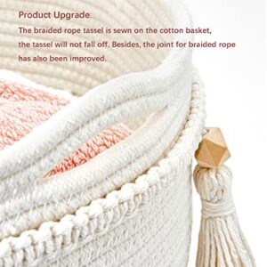 Mkono Woven Storage Basket Decorative Natural Rope Basket and Cotton Rope Basket Boho Cute Decor and Organizer for Nursery, Baby Toys, Blanket