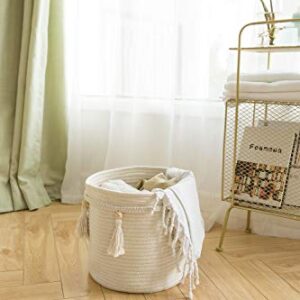 Mkono Woven Storage Basket Decorative Natural Rope Basket and Cotton Rope Basket Boho Cute Decor and Organizer for Nursery, Baby Toys, Blanket