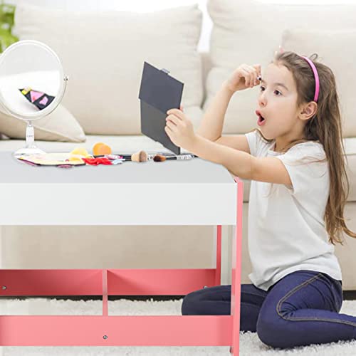 3 in 1 Kids Wood Table and 2 Chairs Set Kids Multi Activity Table and Chair with Storage Children Play Desk for Building Blocks Reading Drawing Art Playroom (Pink)