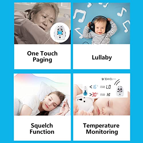 TimeFlys Audio Baby Monitor Twin Mustang Panda,Two-Way Talk,Long Range up to 1000 ft, Rechargeable Battery,Temperature Monitoring and Warning,Lullabies,Vibration,LCD Display,Night Light