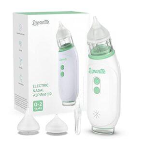 baby electric nasal aspirator, lupantte rechargeable baby nose sucker, electric nose aspirator for toddler, clean mucus/snot, with music and light function, 3 gears adjustable, 2 different nozzles
