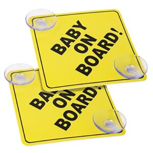 cobee baby on board signs with double suction cups, 2pcs 5"x5" reusable safety car warning signs baby on board, durable kids on board car sign, baby in car sticker for car window cling