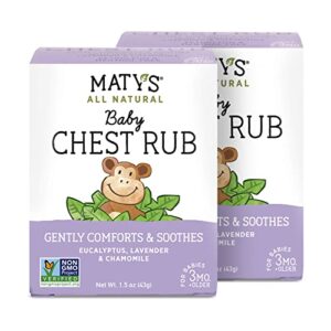 matys baby chest rub – naturally comfort, soothe and help relieve congestion in babies 3 months+, petroleum free – made with soothing lavender and chamomile, 1.5 oz – 2 pack