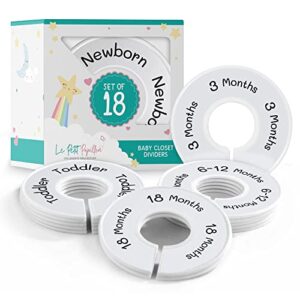le petit papillon baby closet dividers set of 18 hanger dividers from newborn to toddler (single month and ranged age months) - unisex girl and boy - gender neutral nursery decor