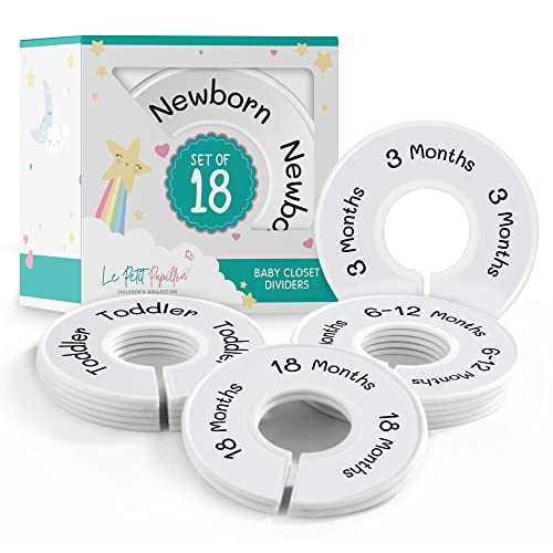 Le Petit Papillon Baby Closet Dividers Set of 18 Hanger Dividers from Newborn to Toddler (Single Month and Ranged Age Months) - Unisex Girl and Boy - Gender Neutral Nursery Decor