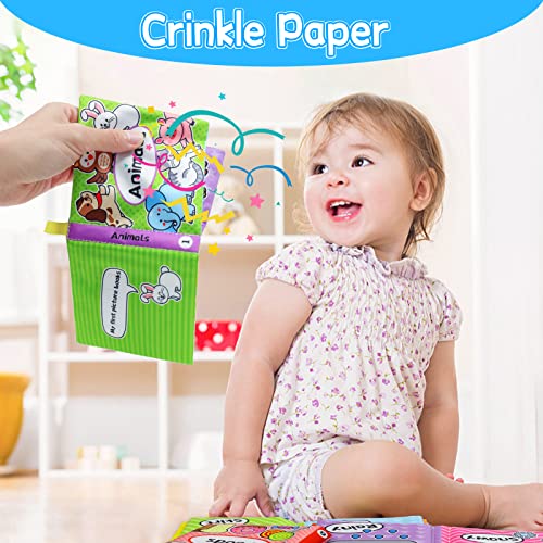 OKOOKO Baby Books 12PCS Soft Cloth Books Bath Books Crinkle Paper Washable Non-Toxic Educational Preschool Learning Toy for Babies Infants Toddlers Kids (Colors)
