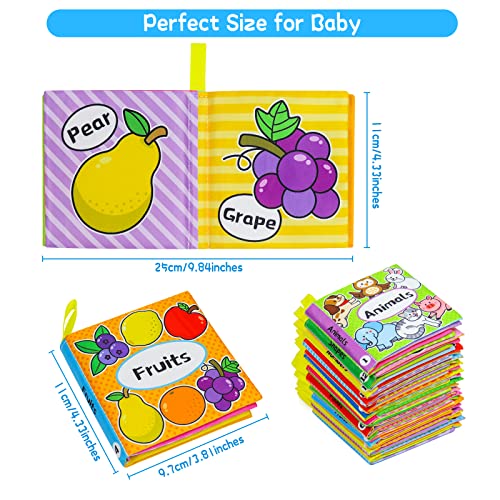 OKOOKO Baby Books 12PCS Soft Cloth Books Bath Books Crinkle Paper Washable Non-Toxic Educational Preschool Learning Toy for Babies Infants Toddlers Kids (Colors)