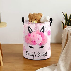 Unicorn Personalized Freestanding Laundry Hamper, Custom Waterproof Collapsible Drawstring Basket Storage Bins with Handle for Clothes