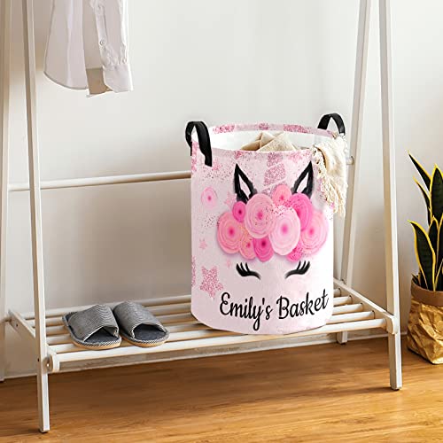Unicorn Personalized Freestanding Laundry Hamper, Custom Waterproof Collapsible Drawstring Basket Storage Bins with Handle for Clothes