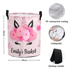 Unicorn Personalized Freestanding Laundry Hamper, Custom Waterproof Collapsible Drawstring Basket Storage Bins with Handle for Clothes
