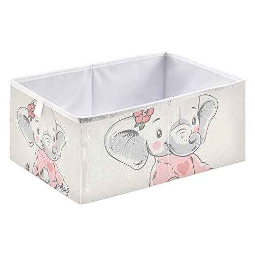 Baby Elephant Pink Storage Basket Storage Bin Rectangular Collapsible Storage Containers Decorative Storage Boxes Organizer for Living Room Bedroom