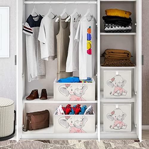 Baby Elephant Pink Storage Basket Storage Bin Rectangular Collapsible Storage Containers Decorative Storage Boxes Organizer for Living Room Bedroom