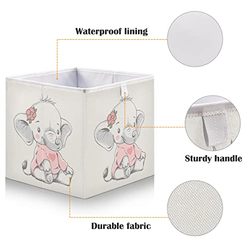 Baby Elephant Pink Storage Basket Storage Bin Rectangular Collapsible Storage Containers Decorative Storage Boxes Organizer for Living Room Bedroom