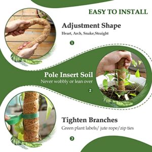 LMAIVE Moss Pole, Moss Pole for Plants Monstera, 2PCS 25'' Bendable Monstera Moss Pole, Moss Poles for Climbing Plants, Monstera Pole Plant Pole