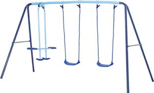 jygopla 2 in 1 metal swing set with glider, heavy duty a-frame with two swings seats and one glider, 4 children, ages 3 to 8 for playground and backyard, blue