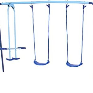 JYGOPLA 2 in 1 Metal Swing Set with Glider, Heavy Duty A-Frame with Two Swings Seats and One Glider, 4 Children, Ages 3 to 8 for Playground and Backyard, Blue