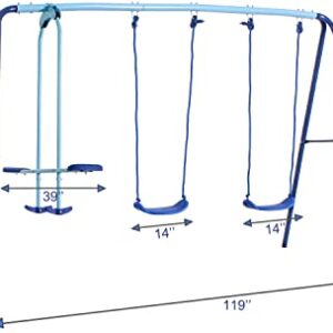 JYGOPLA 2 in 1 Metal Swing Set with Glider, Heavy Duty A-Frame with Two Swings Seats and One Glider, 4 Children, Ages 3 to 8 for Playground and Backyard, Blue