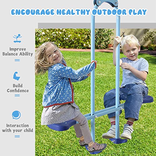 JYGOPLA 2 in 1 Metal Swing Set with Glider, Heavy Duty A-Frame with Two Swings Seats and One Glider, 4 Children, Ages 3 to 8 for Playground and Backyard, Blue