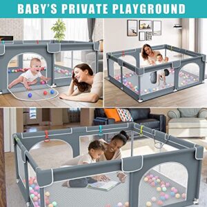 Baby Playpen, 79 x 63 Inches Extra Large Playpen with 50 PCS Ocean Balls, Indoor & Outdoor Kids Activity Center, Infant Safety Gates with Breathable Mesh,Sturdy Play Yard for Babies and Toddlers