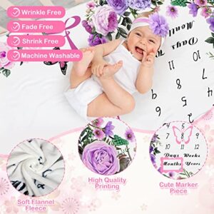 Monthly Baby Milestone Blanket for Baby Girls Boys Set Baby Age Blanket Baby Month Blanket Newborn Growth Chart Blanket with Bandana Frame Headband Whiteboard for Background (Graceful Style, 6 Pcs)