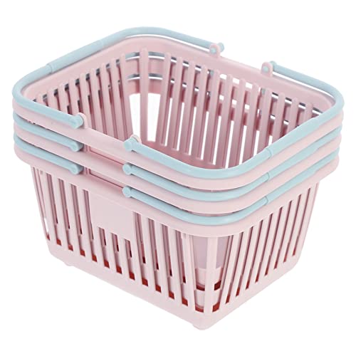 Kisangel Toy Shopping Basket 3pcs Plastic Portable Baskets with Handles Mini Shopping Basket Play Grocery Basket Toys Storage Organizer for Kids Kids Basket