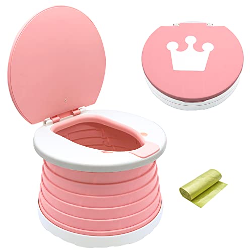 Portable Potty for Toddler Travel,Foldable Potty Seat Training Toilet for Kids,Travel Potty Chair for Camping,Outdoor,Indoor,Pink