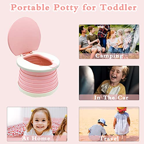 Portable Potty for Toddler Travel,Foldable Potty Seat Training Toilet for Kids,Travel Potty Chair for Camping,Outdoor,Indoor,Pink