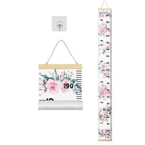 baby growth chart, height wall chart for kids, wooden frame canvas measurement hanging ruler for child’s room decoration 79 x 7.9in(flower)