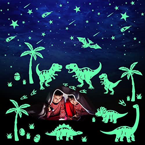 Dinosaur Room Decor for Boys, Glow in The Dark Stickers, Dinosaur Wall Decals, Footprints, Eggs, Animal Tree Glow in The Dark Stars for Kids Toddler Girls Bedroom, Living Room