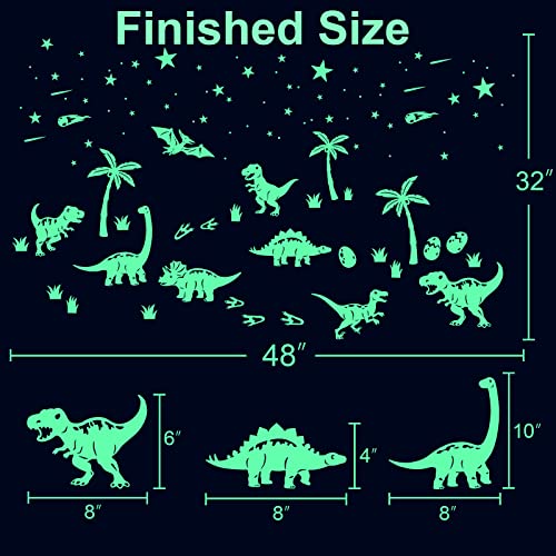 Dinosaur Room Decor for Boys, Glow in The Dark Stickers, Dinosaur Wall Decals, Footprints, Eggs, Animal Tree Glow in The Dark Stars for Kids Toddler Girls Bedroom, Living Room