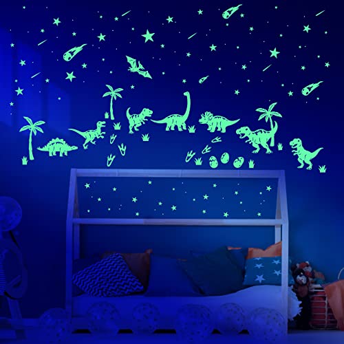 Dinosaur Room Decor for Boys, Glow in The Dark Stickers, Dinosaur Wall Decals, Footprints, Eggs, Animal Tree Glow in The Dark Stars for Kids Toddler Girls Bedroom, Living Room