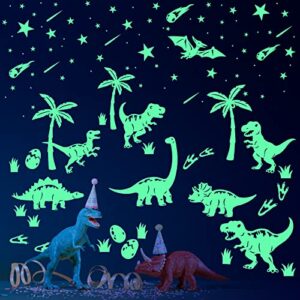 Dinosaur Room Decor for Boys, Glow in The Dark Stickers, Dinosaur Wall Decals, Footprints, Eggs, Animal Tree Glow in The Dark Stars for Kids Toddler Girls Bedroom, Living Room